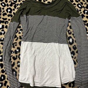 Discreet Green and Black Asymmetrical Long Sleeve Tunic